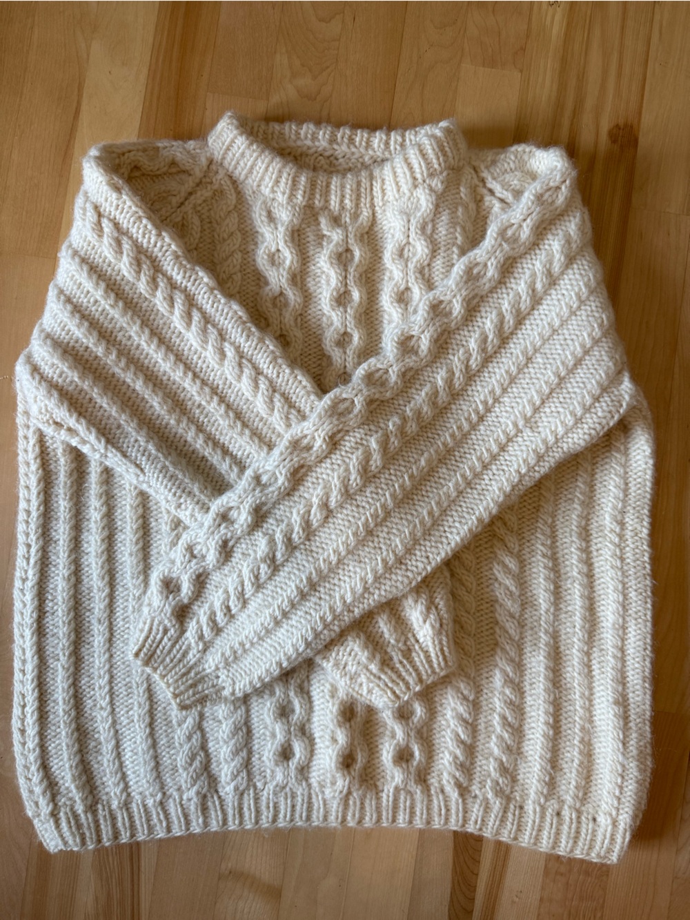 Classic Fisherman Cable-Knit Cream Sweater - Women's Pullover - Picture 2 of 7